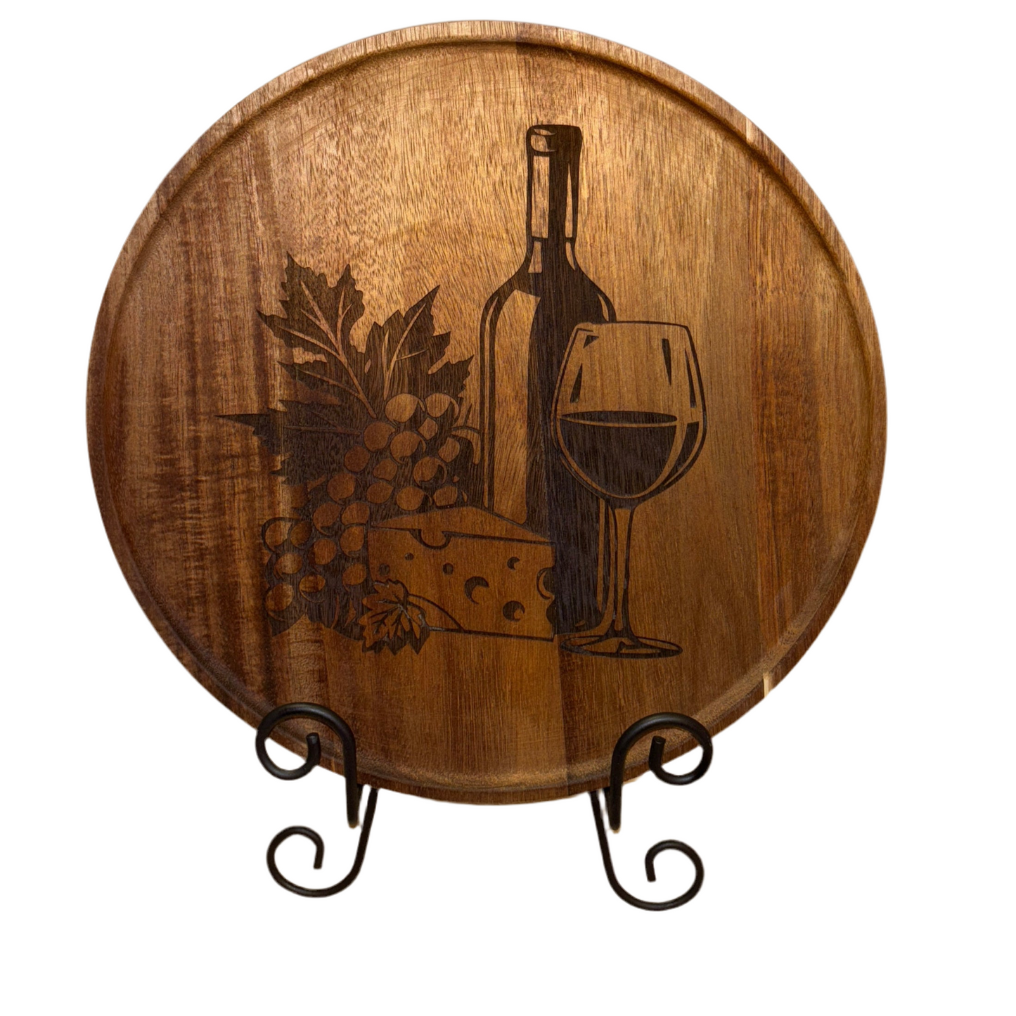 Engraved Wine & Cheese Board – 11.5” Round Acacia Tray | Elegant Charcuterie Decor
