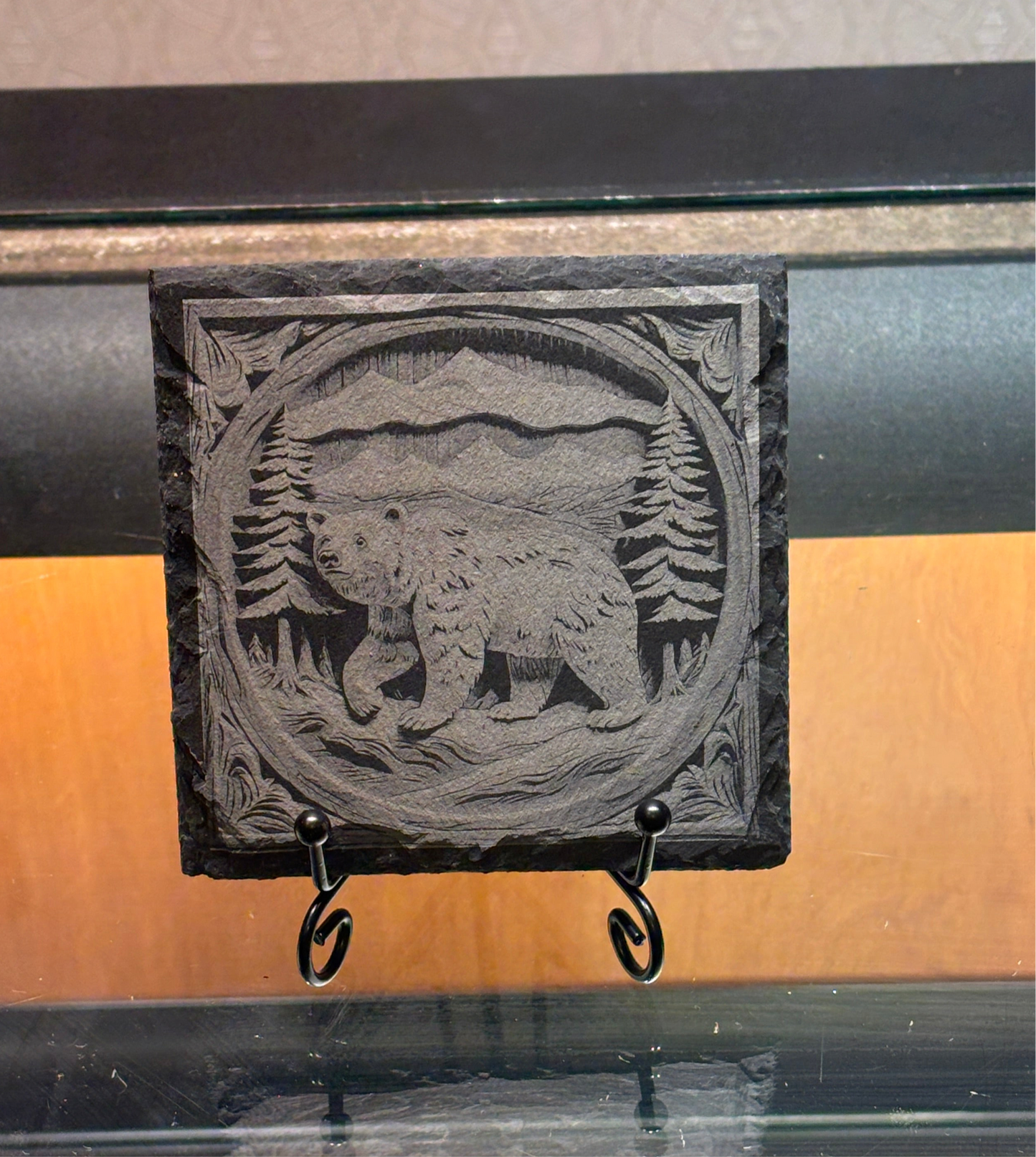 Mini Engraved 4” Slate – Guardian Bear in Mountain Forest