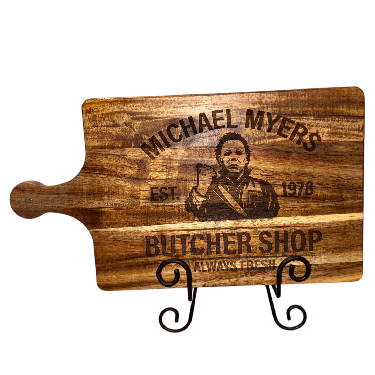Michael Myers “Butcher Shop” Engraved Board – 16” x 9” | Halloween Kitchen Decor, Horror Fan Gift