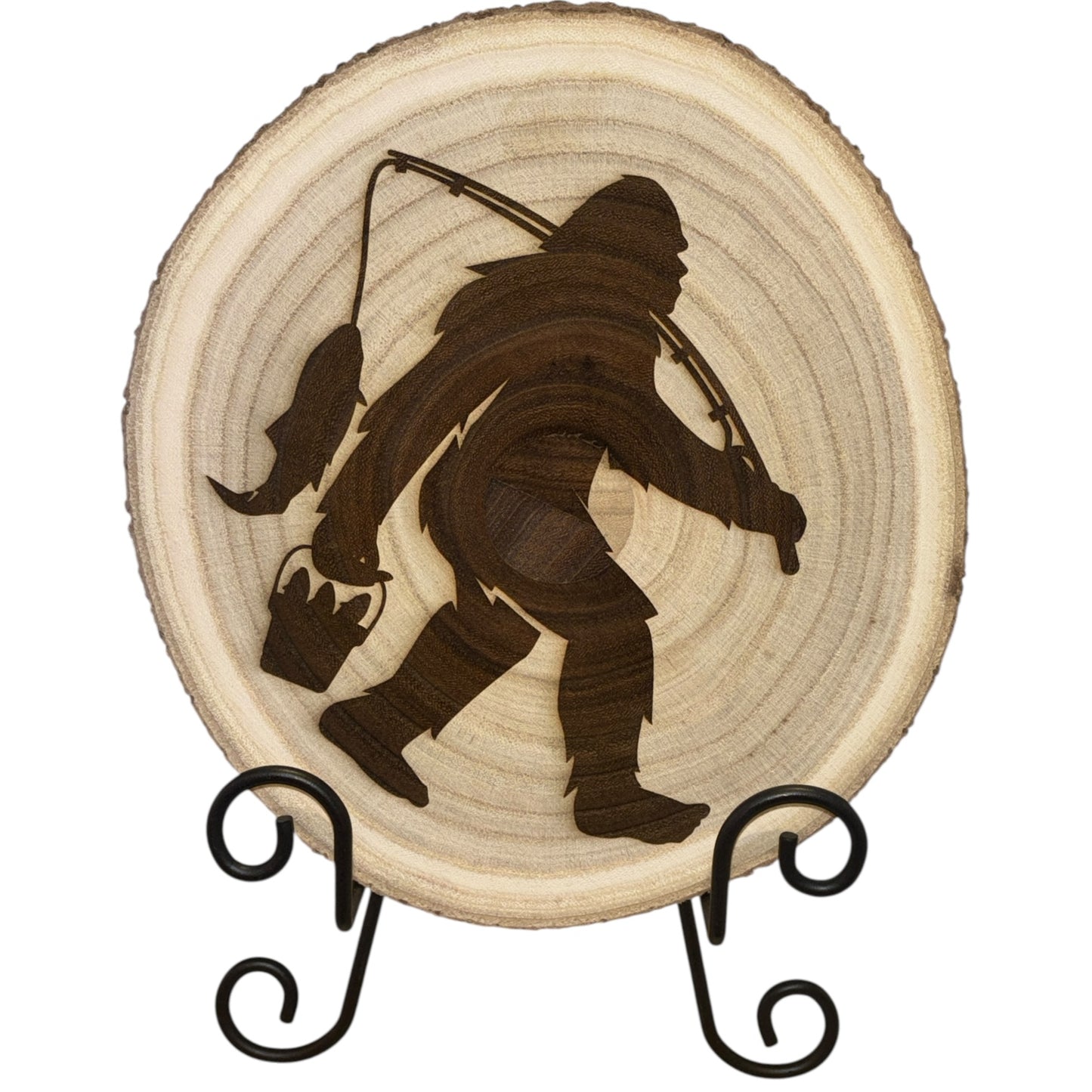 Bigfoot Fishing Engraved Wood Slice β Rustic Decor for the Mythically Outdoorsy