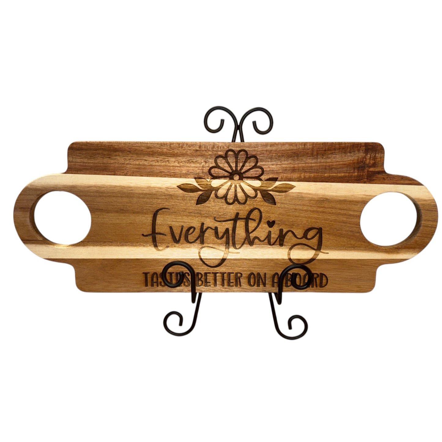 “Everything Tastes Better on a Board” – Engraved Double-Handle Charcuterie | 19.5” x 7” Wood Serving Tray