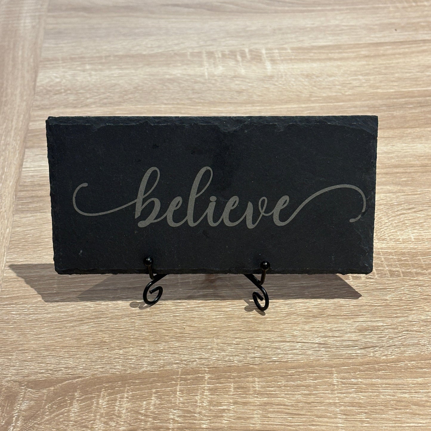Engraved Slate Sign – “Believe” | Inspirational 8x4 Tabletop Décor