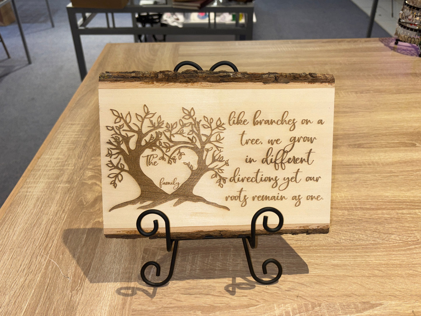 Engraved Wood Plaque – “Like Branches on a Tree” | Personalized Live Edge Family Tree Sign