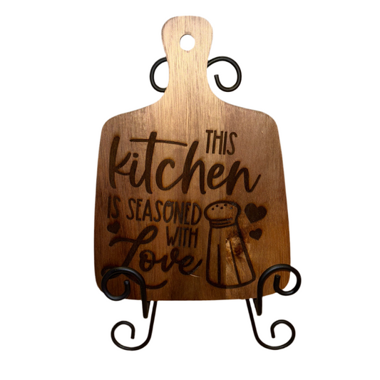 “This Kitchen Is Seasoned with Love” Mini Cutting/Serving Board | Engraved Wooden Décor Gift