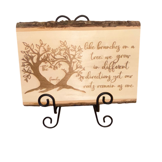 Engraved Wood Plaque – “Like Branches on a Tree” | Personalized Live Edge Family Tree Sign