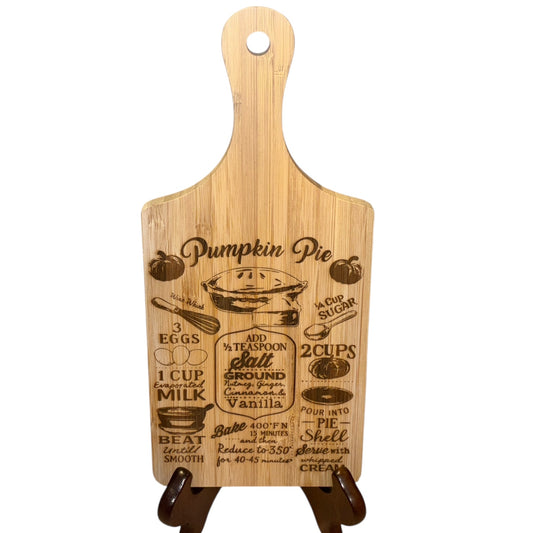 Engraved Pumpkin Pie Recipe Cutting Board – Mini Bamboo Paddle Gift Board