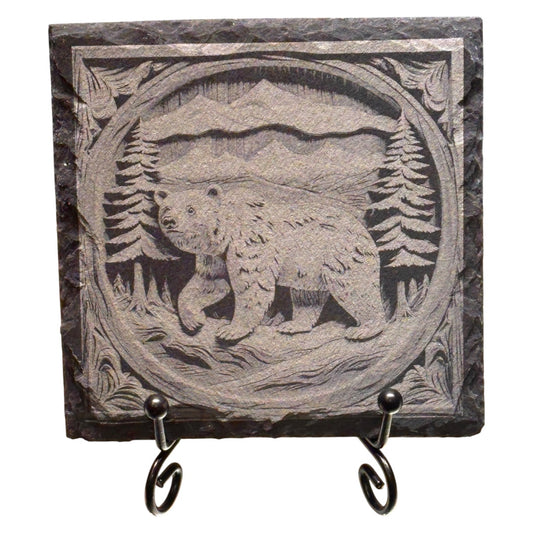 Mini Engraved 4” Slate – Guardian Bear in Mountain Forest