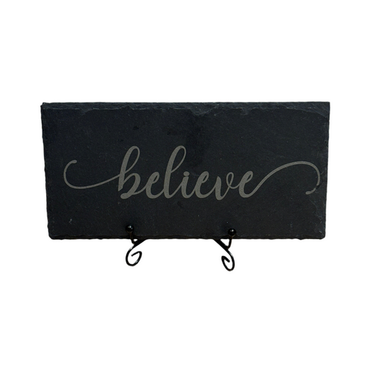 Engraved Slate Sign – “Believe” | Inspirational 8x4 Tabletop Décor