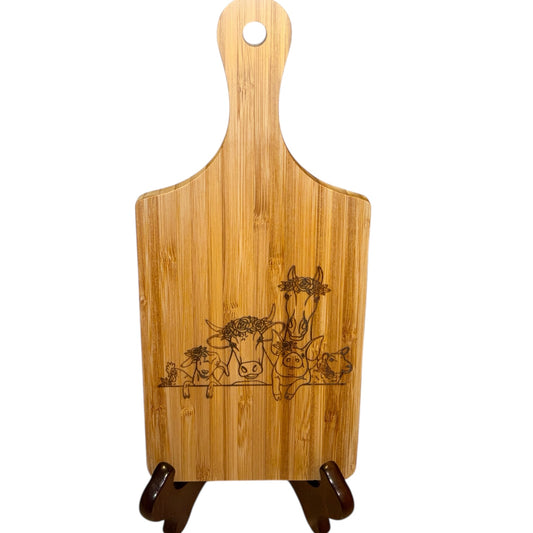 Farm Animal Flower Crown Engraved Cutting Board – Mini Bamboo Paddle