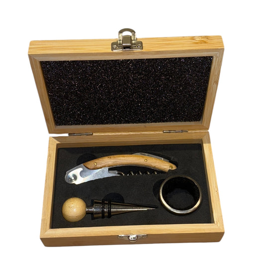 Custom Engraved Bamboo Wine Tool Gift Set – Personalized 3-Piece Wine Accessories in Box