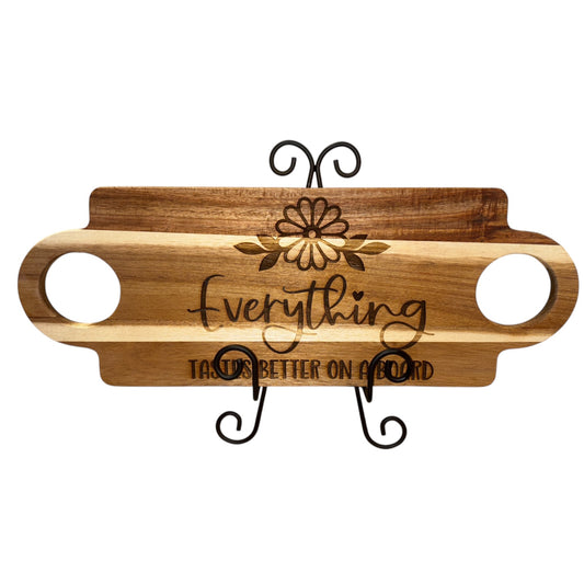 “Everything Tastes Better on a Board” – Engraved Double-Handle Charcuterie | 19.5” x 7” Wood Serving Tray