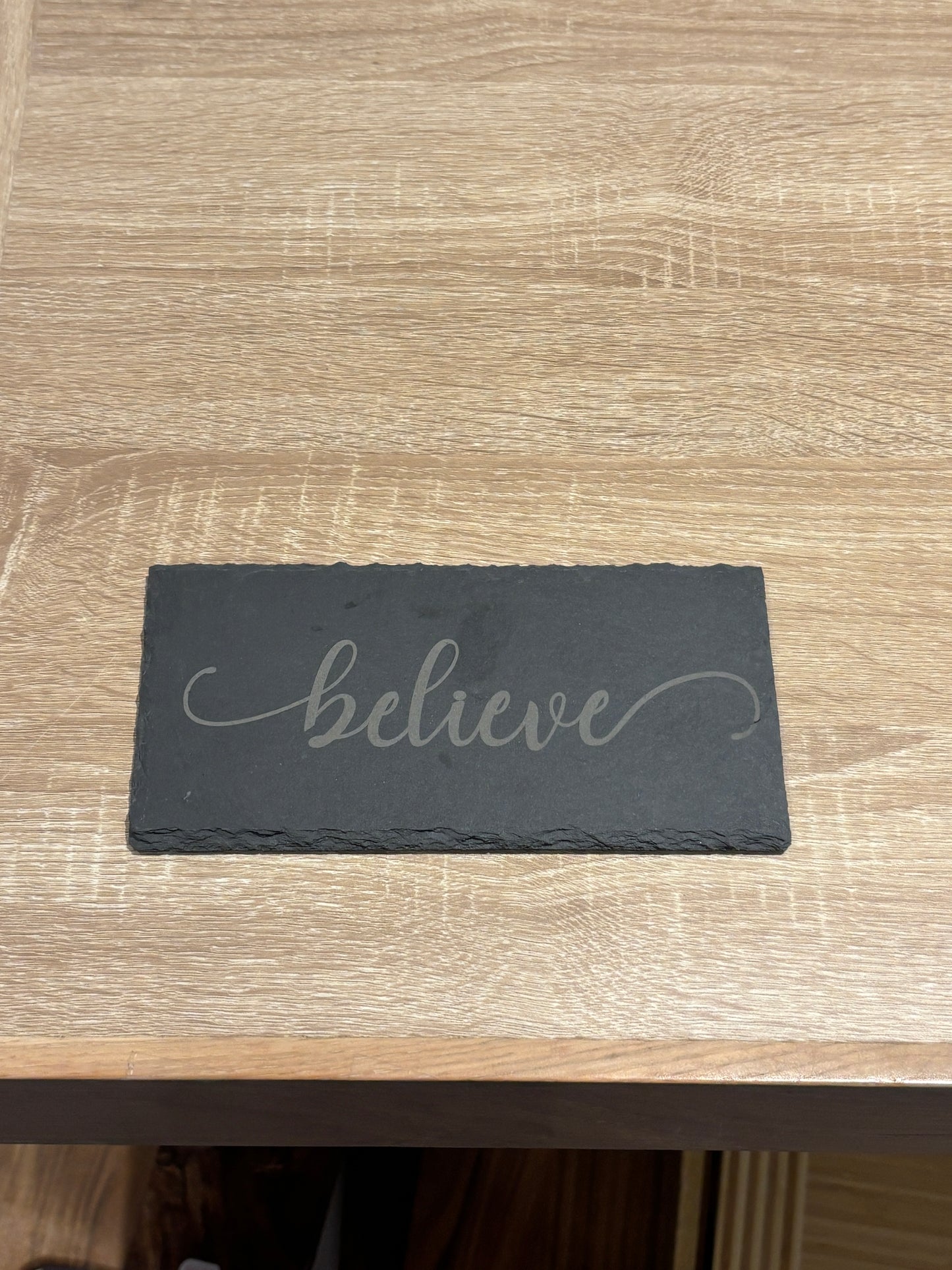 Engraved Slate Sign – “Believe” | Inspirational 8x4 Tabletop Décor