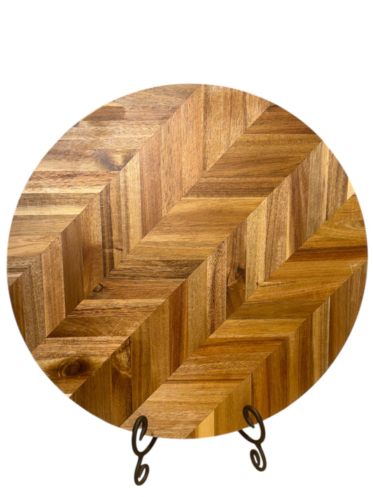 Large Round Chevron Cutting Board – 14” with Side Handle Grooves