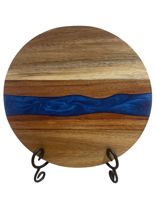 Round Acacia & Blue Resin Charcuterie Board – 11.5”