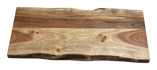 Wooden cutting board/riser with a natural grain pattern on a white background